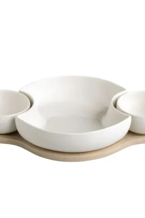 Brandani Antipastiera Clown in Porcellana Bianca con Supporto in Bamboo Ultime Pezzi