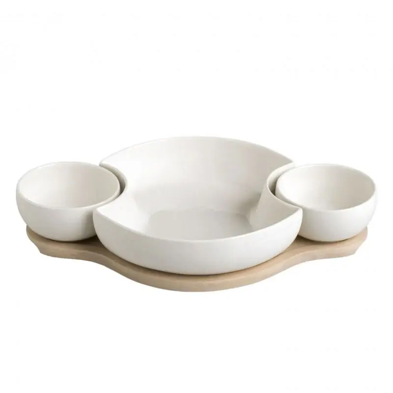 Brandani Antipastiera Clown in Porcellana Bianca con Supporto in Bamboo Ultime Pezzi