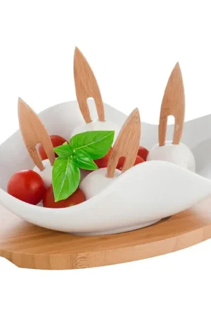 Brandani Antipastiera Nuvola in Porcellana Bianca con 4 Forchettine in Bamboo Saldi