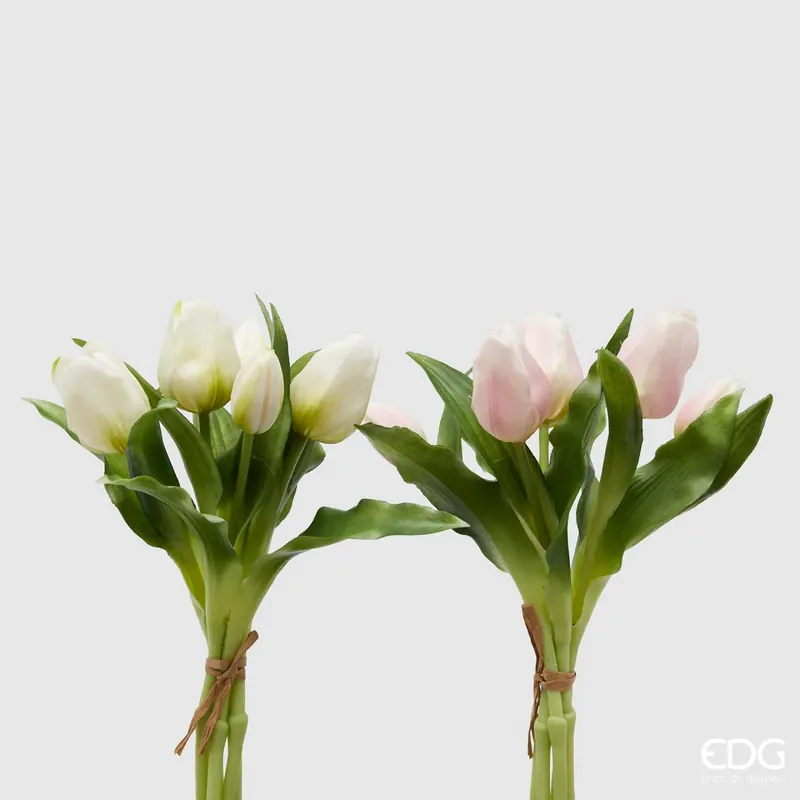 Promozione EDG Enzo De Gasperi Set 2 Bouquet Di Tulipani Rosa e Bianco H28 cm