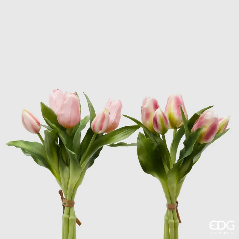 EDG Enzo De Gasperi Set 2 Bouquet Di Tulipani Rosa Antico H28 cm Prezzo Di Fabbrica