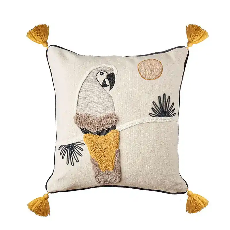 Offerta L‘Oca Nera Cuscino Pappagallo in Cotone con Applicazioni e Ricami 45x45 cm