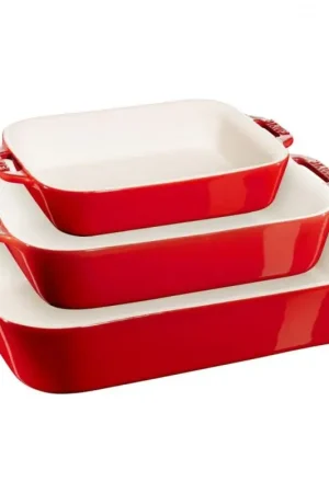 Staub set 3 Pirofile Rettangolari in Ceramica Rosso Reso Gratuito