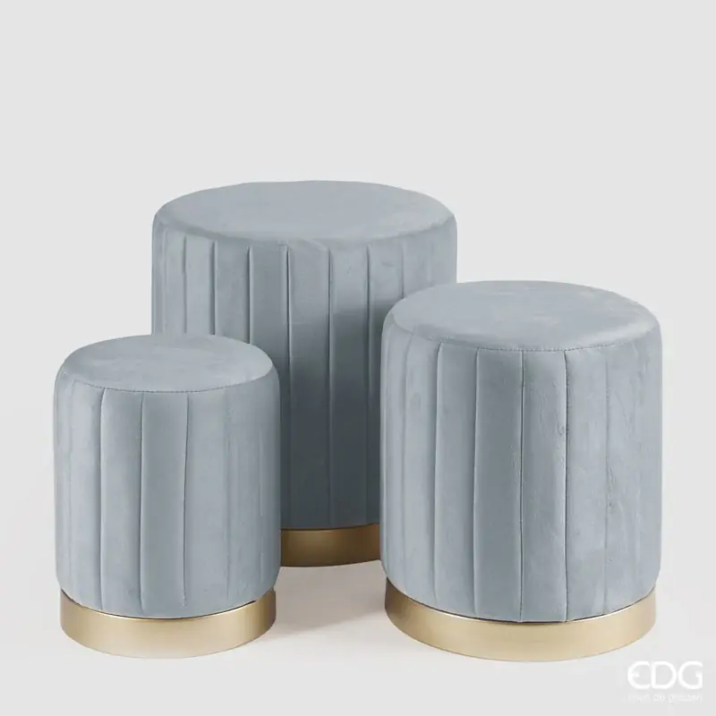 EDG Enzo De Gasperi Set 3 Pouf Righe Blue Sage Pagamento Sicuro