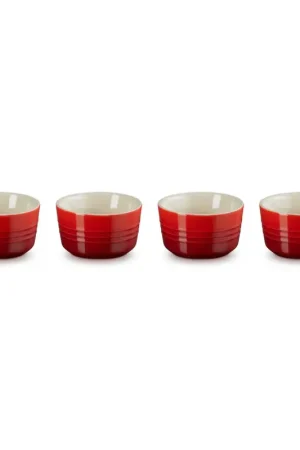 Le Creuset Set 4 Mini Ramequin in Gres Vetrificato 8 cm Ciliegia Promozione Esclusiva