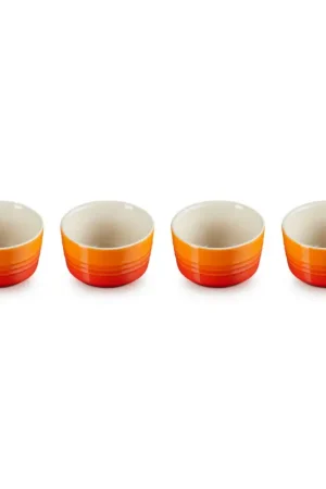 Le Creuset Set 4 Mini Ramequin in Gres Vetrificato 8 cm Arancio Occasione Imperdibile