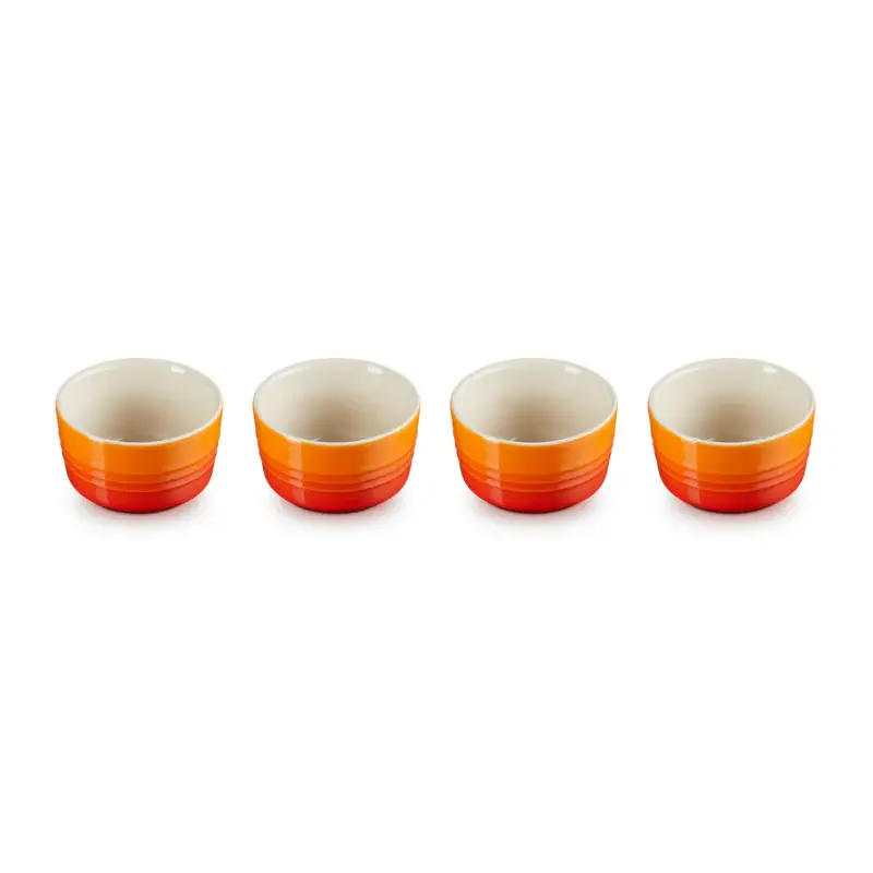 Le Creuset Set 4 Mini Ramequin in Gres Vetrificato 8 cm Arancio Occasione Imperdibile