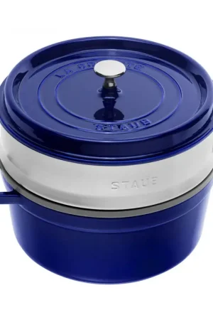 Vendita Finale Staub Cocotte Tonda con Vaporiera 26 cm Blu