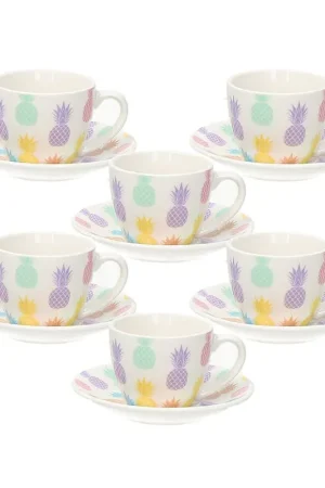 Tognana Set 6 Tazzine Caffè Con Piattino Iris Wiki in Porcellana New Bone Nuova Collezione