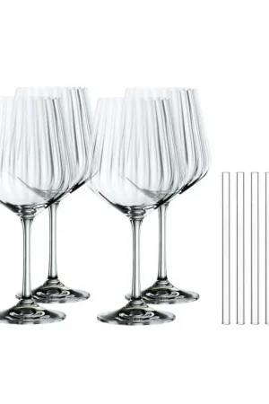 Nachtmann Set 4 Calici Gin Tonic Crystal + 4 cannucce e scopino 64 cl Non Perdere