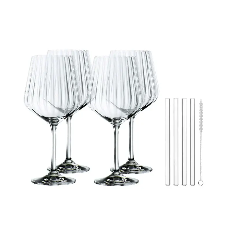 Nachtmann Set 4 Calici Gin Tonic Crystal + 4 cannucce e scopino 64 cl Non Perdere