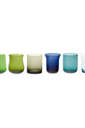Consegna Rapida Bitossi Home Set 6 Bicchieri Tumbler Nuance Blu e Verde in Vetro Soffiato