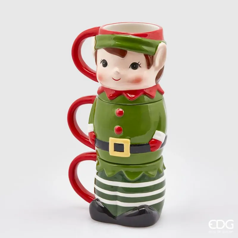 Ultimissimo Modello EDG Enzo De Gasperi Set 3 Tazze Mug impilabili Elfo H26 cm