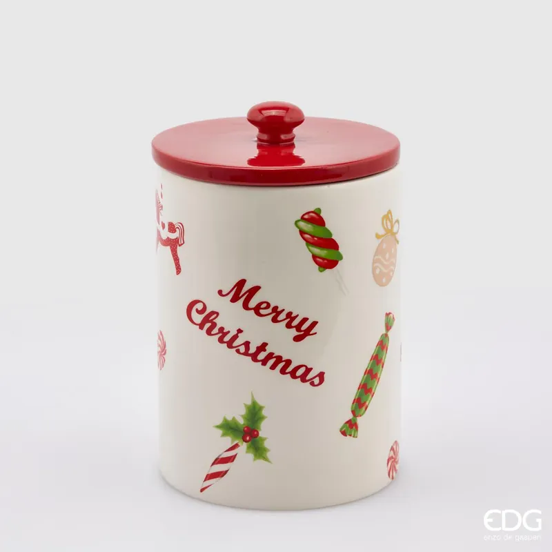 Spedito Oggi EDG Enzo De Gasperi Barattolo Natalizio con decori H22 D15.5 cm