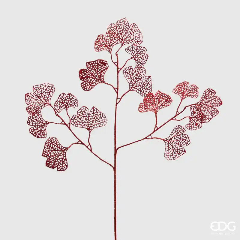 EDG Enzo De Gasperi Foglia Ginkgo Olis Glitter H75 cm Rosso Esclusivo