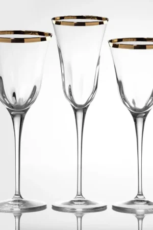 Feeling Set 18 Pezzi Vino Acqua & Flute Julia Ottico Filo oro in Vetro Cristallino Promo Stagionale