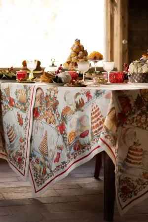 Di Tendenza Tessitura Toscana Telerie Tovaglia Natalizia Noel Gourmand in Lino 170x270 cm