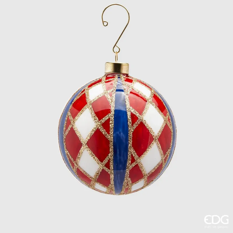 Consegna Rapida EDG Enzo De Gasperi Pallina di Natale Rombi in Vetro D10 cm Multicolor