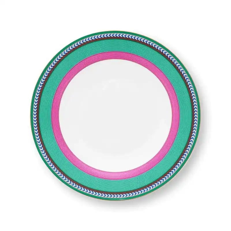 Prezzo Ridotto Pip Studio Piatto Fondo Chique Linee Rosa e Verde D23,5 cm