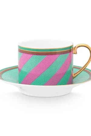 Pip Design Tazzina con Piattino Chique Strisce Rosa e Verde 220 ml Soddisfatti O Rimborsati
