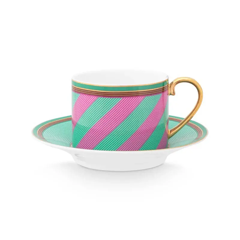 Pip Design Tazzina con Piattino Chique Strisce Rosa e Verde 220 ml Soddisfatti O Rimborsati
