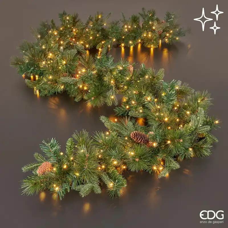 Professionale EDG Enzo De Gasperi Festone Natalizio Pino coon pigne 300 Led 2.70 Mt