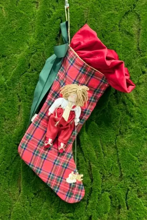 Prezzo Basso Calza in Cotone Tartan con Paggetto e Rouche in Velluto H43 cm