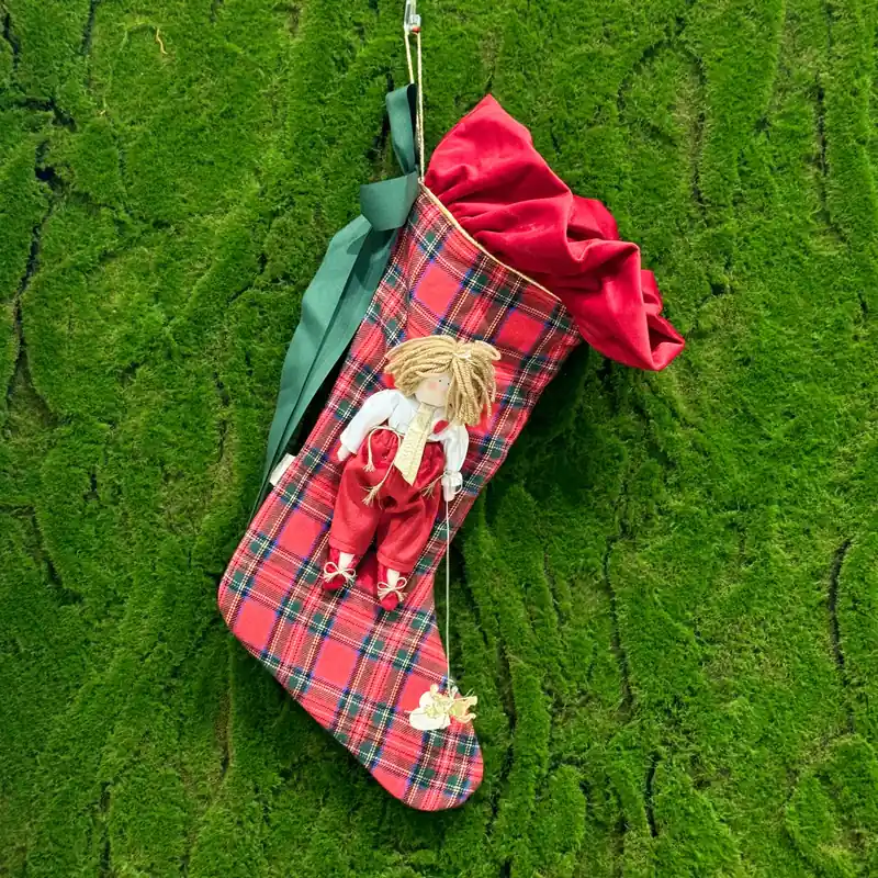 Prezzo Basso Calza in Cotone Tartan con Paggetto e Rouche in Velluto H43 cm