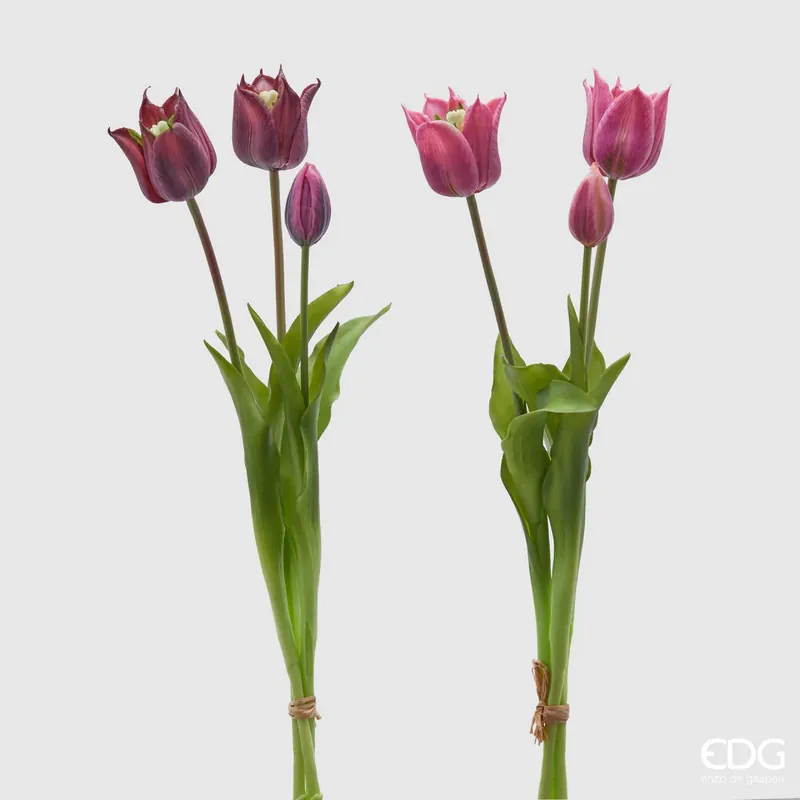 EDG Enzo De Gasperi Set 2 Tulipani Olis Fioriti 3 Fiori H48 cm Sfumature di Purple Ordina Subito