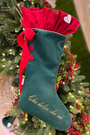 Calza in Velluto Verde con Rouche "Che Dolce che Sei" H48 cm Subito Disponibile
