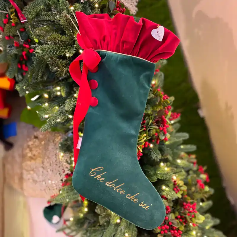 Calza in Velluto Verde con Rouche "Che Dolce che Sei" H48 cm Subito Disponibile