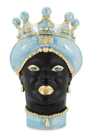 Verus Ceramiche Abhika Testa di Moro Lady Media Turchese e Oro H45 cm Consegna Rapida