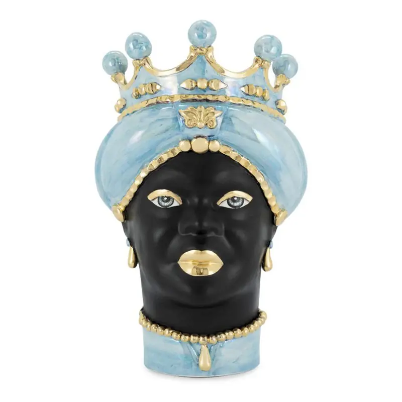 Verus Ceramiche Abhika Testa di Moro Lady Media Turchese e Oro H45 cm Consegna Rapida