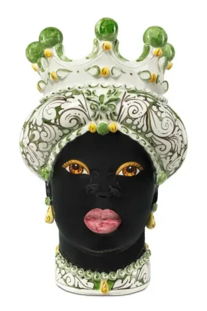 Verus Ceramiche Abhika Testa di Moro Lady Ornata Verde Scuro H41 cm Ultimissimo Modello