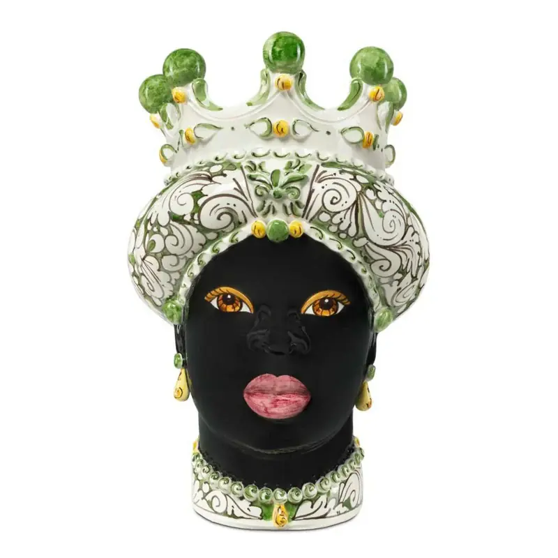 Verus Ceramiche Abhika Testa di Moro Lady Ornata Verde Scuro H41 cm Ultimissimo Modello