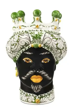 Verus Ceramiche Abhika Testa di Moro Man Ornata Verde Scuro H41 cm Novità