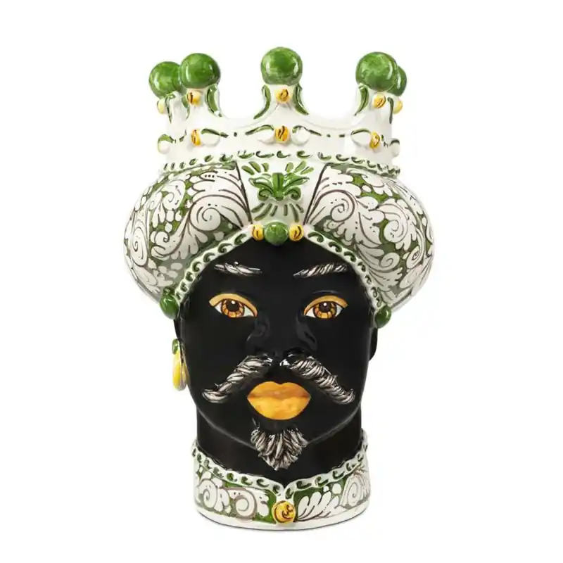 Verus Ceramiche Abhika Testa di Moro Man Ornata Verde Scuro H41 cm Novità
