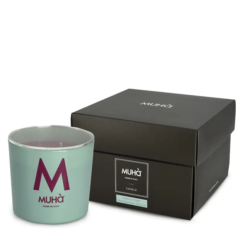 Nuova Collezione Muhà Candela in Vetro 270g Cuoio e Frutti
