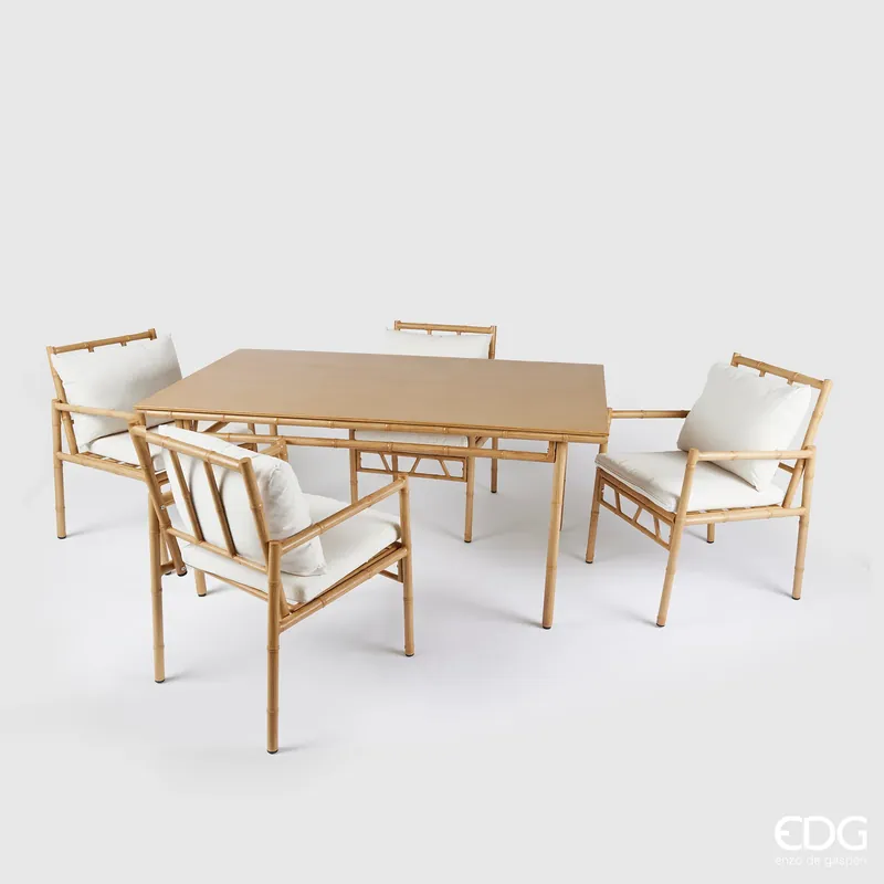 EDG Enzo de Gasperi Set Esterno da Giardino Tavolo con sedie 5 Pezzi Simil Bamboo Light Brown Prezzo Ridotto
