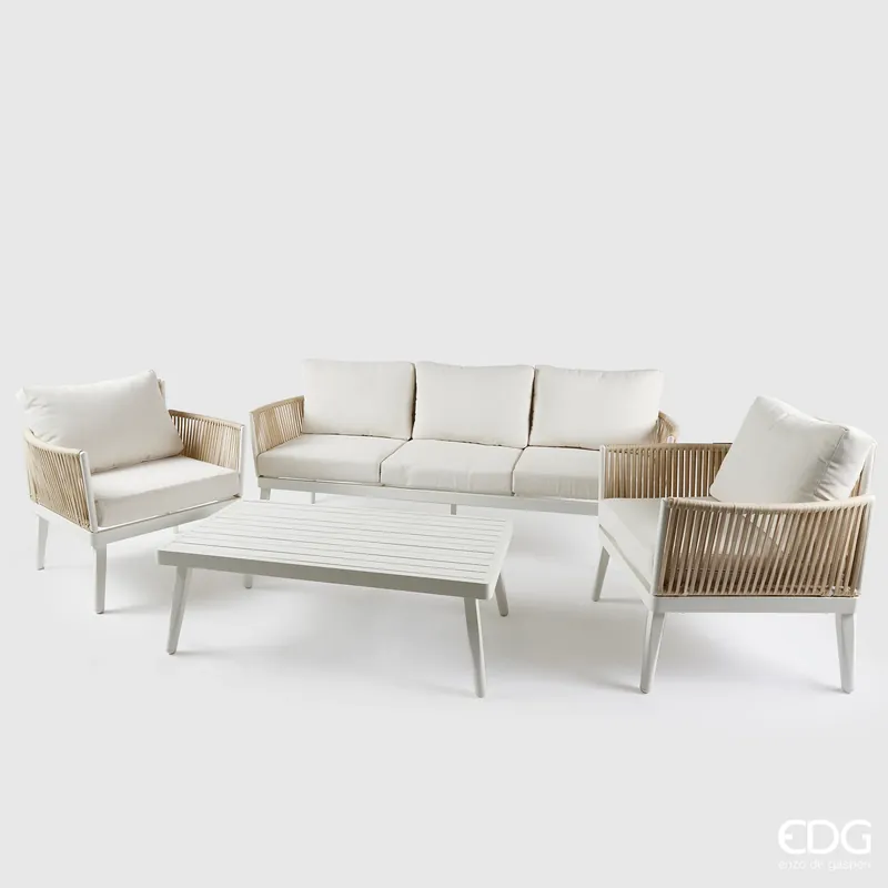Non Perdere Enzo de Gasperi Salotto Esterno da Giardino 4 Pezzi Luxury Righe in Alluminio Premium Bianco