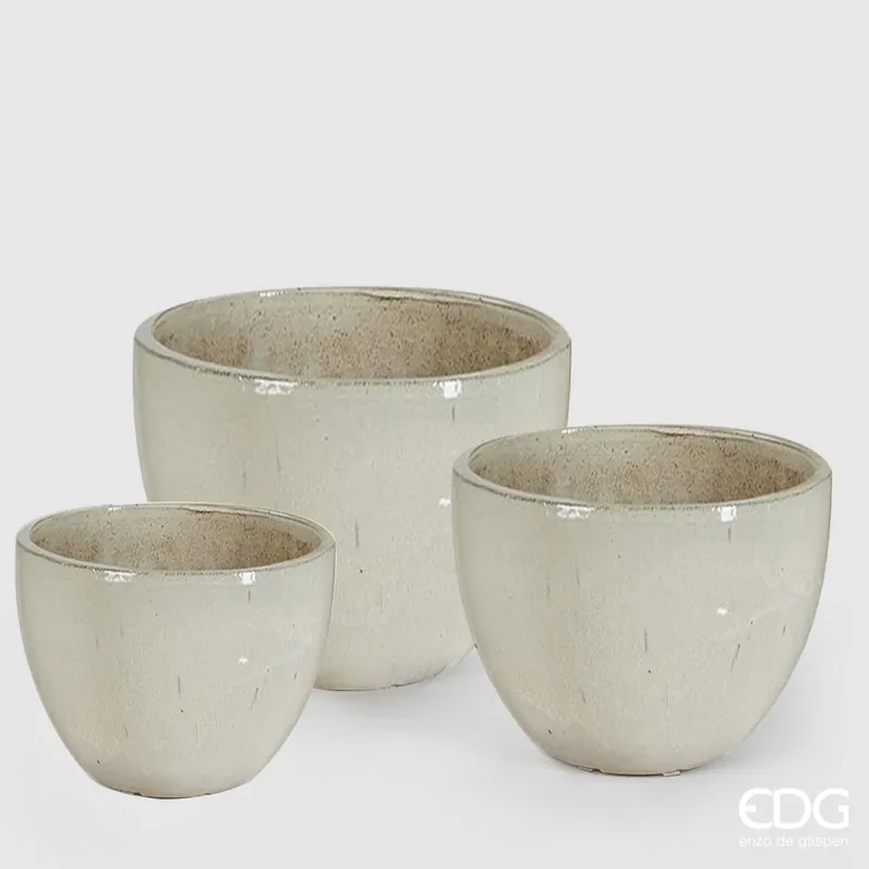 Quantità Limitata EDG Enzo De Gasperi Set 3 Vasi Glaze Bombati in Ceramica Avorio