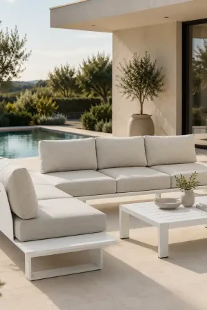 Consegna Rapida Andrea Bizzotto Set Salotto Esterno da Giardino Angolare Konnor in Alluminio Bianco