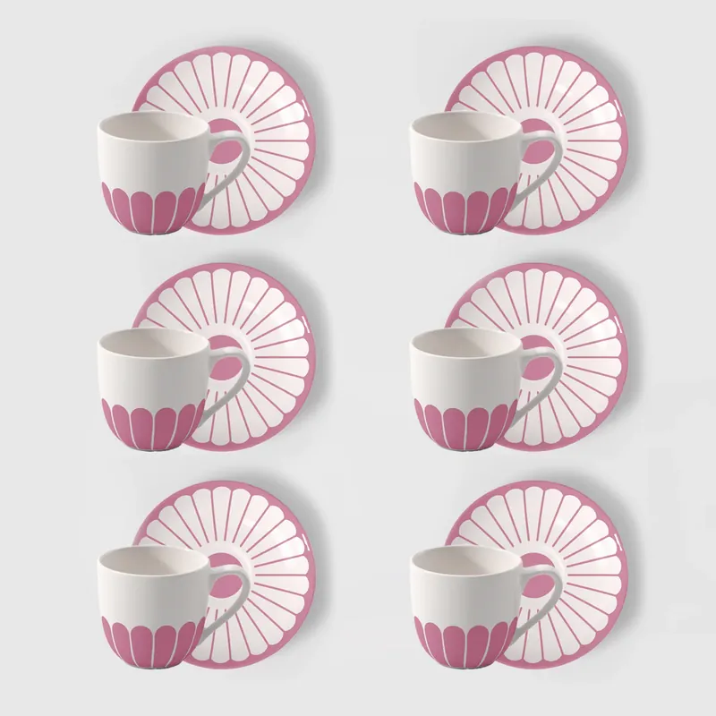 Villeroy & Boch Set 6 Tazzine da Caffè Fleur Cassis 70ml con Piattino in Porcellana Promozione Esclusiva