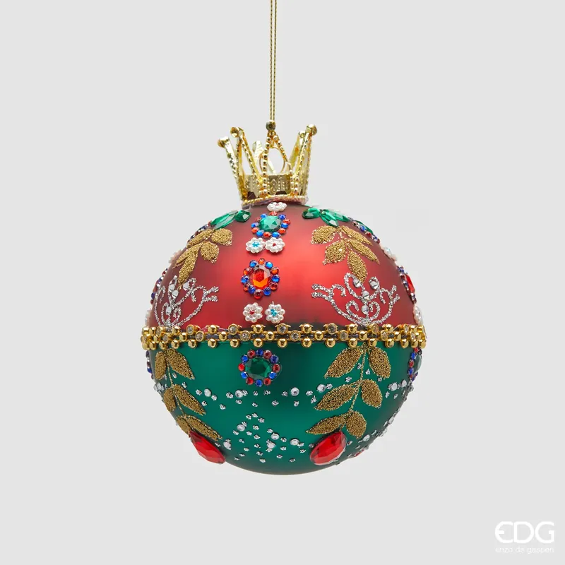 EDG Enzo De Gasperi Pallina di Natale Boheme in Vetro Rosso Verde D 10cm Occasione