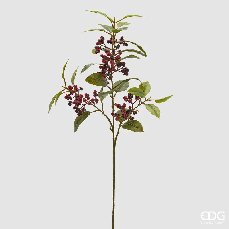 EDG Enzo De Gasperi Ramo di Piracanta con Foglie Rosso Scuro H88 cm Prezzo Di Fabbrica