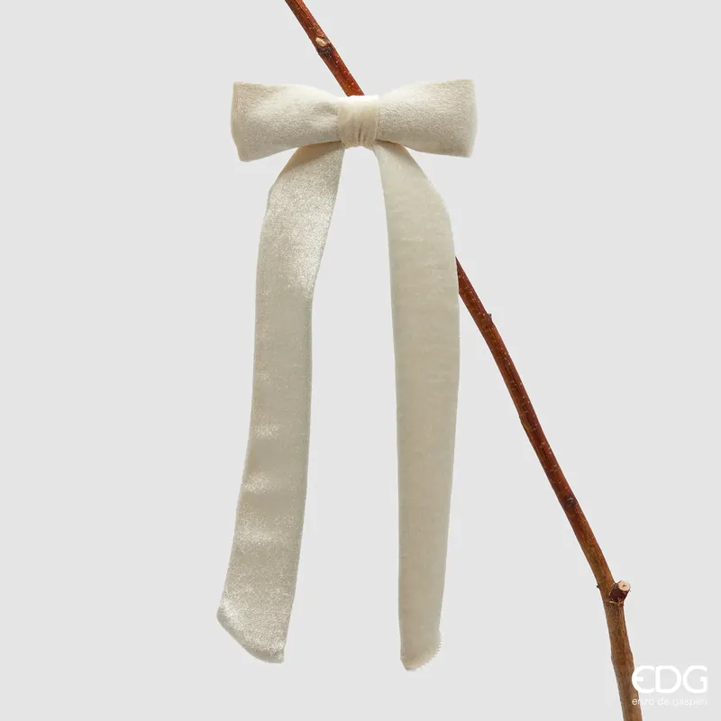 Nuovo Arrivo EDG Enzo De Gasperi Fiocco in Velluto con Clip Avorio H30 cm