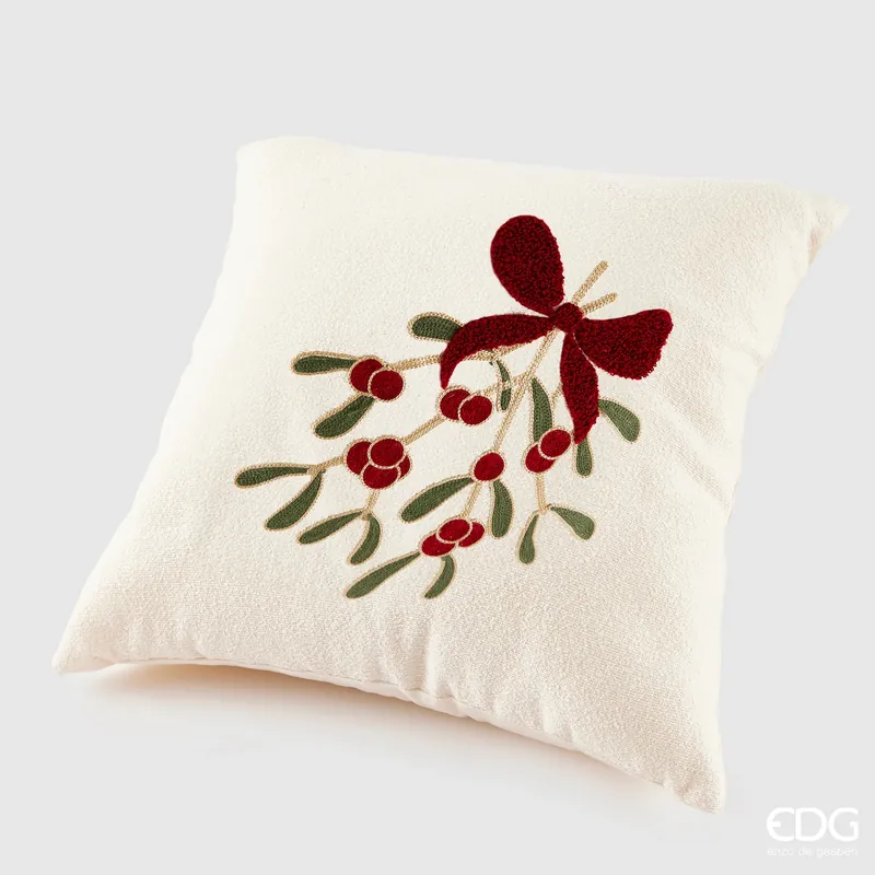 Promozione EDG Enzo De Gasperi Cuscino Natalizio Vischio in Velluto con Cuffia 45x45 cm