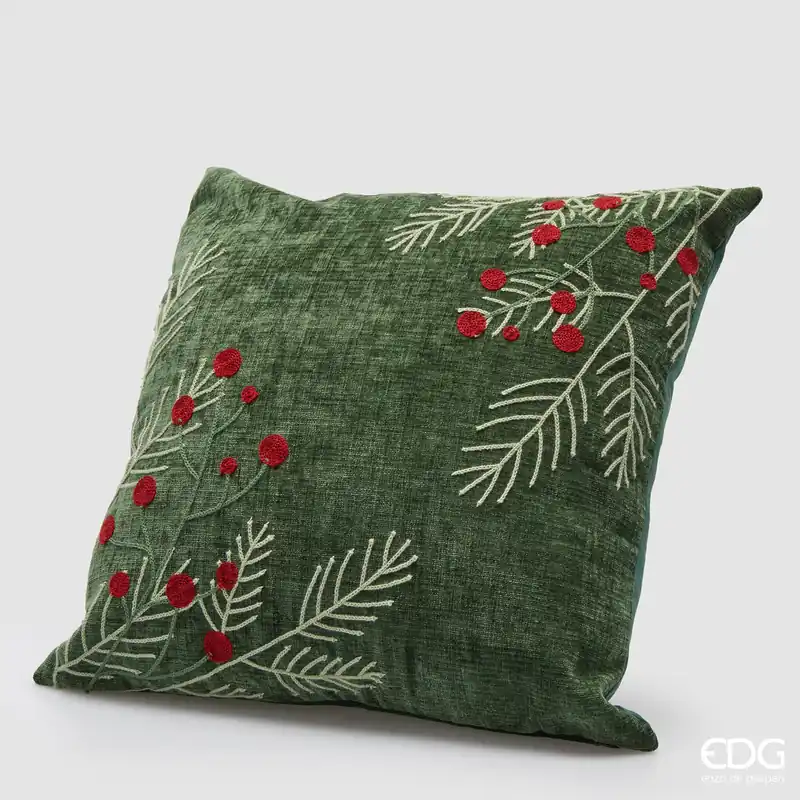 Saldi EDG Enzo De Gasperi Cuscino Natalizio Bacche Verde 45x45 cm