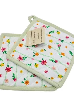 Brandani Set 2 Presine Polline Fiori Micro 18x18 cm in Cotone Offerta Speciale