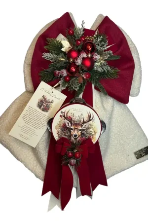 Madame Fioccò Fiocco Natalizio Natura Fiorita Teddy con Applicazioni in Velluto H40 cm Subito Disponibile